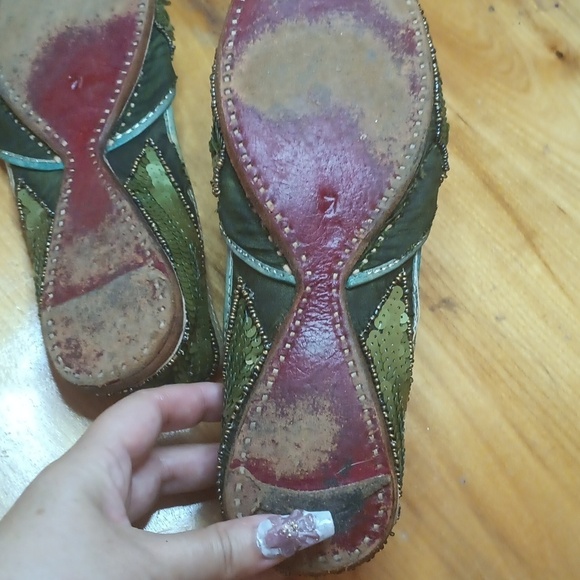 Embroidered Green Women's Flats India Size 7 Sequins - Picture 7 of 13